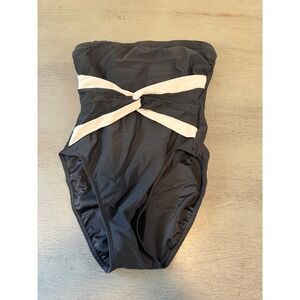 Carabella Vintage Strapless One Piece Swimsuit Black White Twist Bandeau Size 8